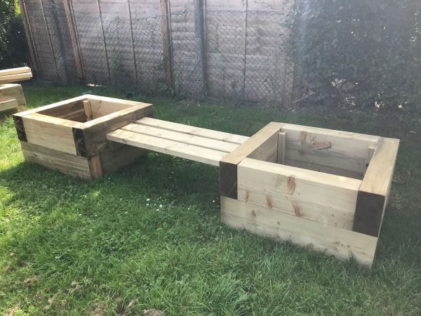 Wooden Double Sleeper Planters And Bench