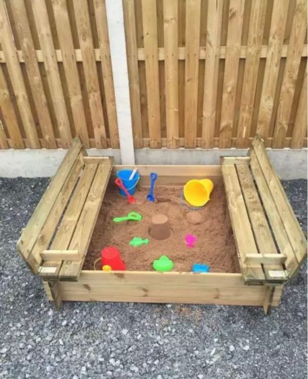 Small Wooden Sandpit With Folding Lid Seats
