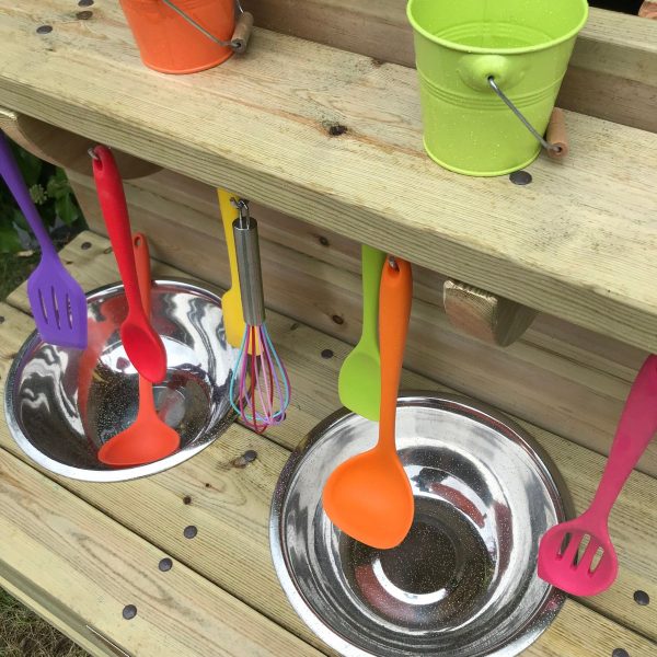 Close Up Of Mud Kitchen Tools And Buckets
