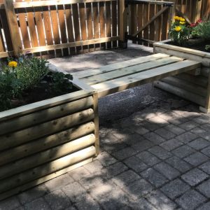 Wooden Rustic Log Planters And Bench
