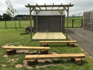 Outdoor Wooden Stage With Benches