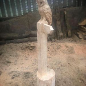 Hand Carved Wooden Owl Signpost