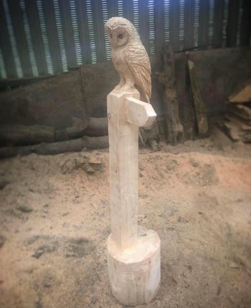 Hand Carved Wooden Owl Signpost