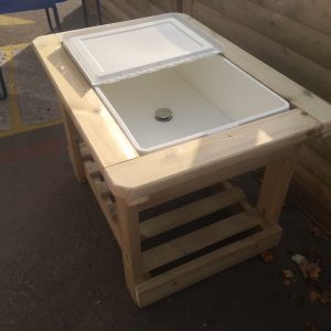 Outside Wooden Water Table With Lid Open